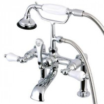 Porcelain Lever 3-Handle Deck-Mount High-Risers Claw Foot Tub Faucet with Hand Shower in Polished Chrome