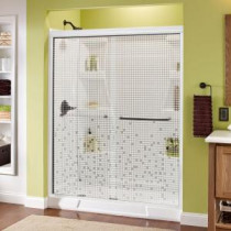 Simplicity 60 in. x 70 in. Semi-Frameless Sliding Shower Door in White with Bronze Handle and Mozaic Glass