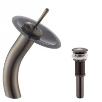 Single Hole 1-Handle Low-Arc Vessel Glass Waterfall Faucet in Oil Rubbed Bronze with Glass Disk in Frosted Black