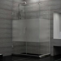 Unidoor Plus 29-1/2 in. x 34-3/8 in. x 72 in. Hinged Shower Enclosure with Half Frosted Glass in Brushed Nickel