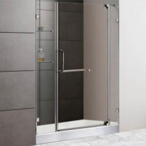 Pirouette 47.75 in. x 77.75 in. Frameless Pivot Shower Door in Brushed Nickel with Clear Glass with White Base