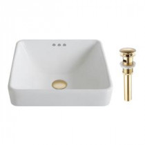 Elavo Semi-Recessed Bathroom Sink in White with Pop-Up Drain in Gold