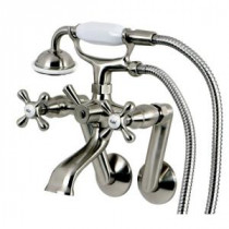 Victorian 3-Handle Tub Wall Claw Foot Tub Faucet with Hand Shower in Satin Nickel