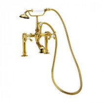 RM04 3-Handle Claw Foot Tub Faucet with Handshower and 6 in. Risers in Polished Brass