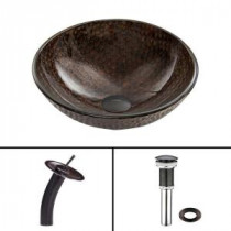 Glass Vessel Sink in Copper Shield with Waterfall Faucet Set in Antique Rubbed Bronze