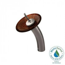 Single Hole 1-Handle Waterfall Faucet in Brushed Nickel with Kenyan Twilight Glass Disc