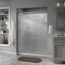 Simplicity 60 in. x 71 in. Semi-Framed Contemporary Style Sliding Shower Door in Nickel with Rain Glass