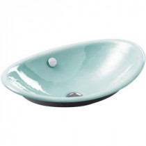 Iron Plains Above Counter Bathroom Sink with Black Iron Painted Underside in Vapour Green