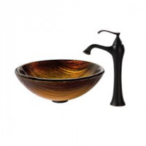 Midas Glass Vessel Sink in Multicolor and Ventus Faucet in Oil Rubbed Bronze