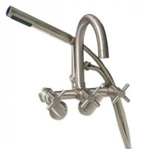 3-Handle Claw Foot Tub Faucet with HandShower in Brushed Nickel