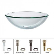 Vessel Sink in Clear Glass with Pop-Up Drain and Mounting Ring in Oil Rubbed Bronze