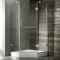 Piedmont 40.25 in. x 78.75 in. Frameless Neo-Angle Shower Enclosure in Brushed Nickel and Clear Glass with Base in White