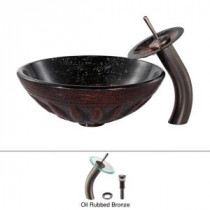 Magma Glass Vessel Sink and Waterfall Faucet in Oil Rubbed Bronze