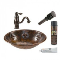 All-in-One Oval Fleur De Lis Self Rimming Hammered Copper Bathroom Sink in Oil Rubbed Bronze