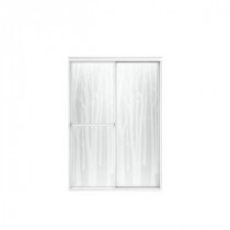 Deluxe 48.875 in. x 70 in. Sliding Shower Door in Silver with Birchwood Glass Pattern