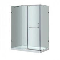 SEN975 60 in. x 35 in. x 77-1/2 in. Semi-Frameless Shower Enclosure in Stainless Steel with Left Base