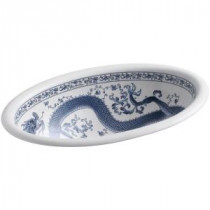 Vintage Drop-In Bathroom Sink in White with Imperial Blue Design