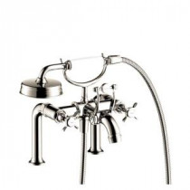 Montreux Cross 2-Handle Deck-Mount Roman Tub Faucet with Handshower in Polished Nickel