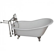 5 ft. Cast Iron Ball and Claw Feet Slipper Tub in White with Brushed Nickel Accessories