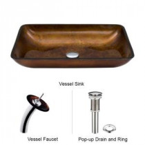 Rectangular Glass Vessel Sink in Russet Glass with Waterfall Faucet Set in Chrome