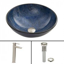 Glass Vessel Sink in Indigo Eclipse and Shadow Faucet Set in Brushed Nickel