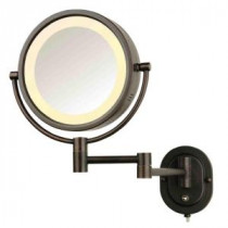 8 in. x 8 in. Round Lighted Wall Mounted Direct Wired 5X Magnification Make Up Mirror in Bronze