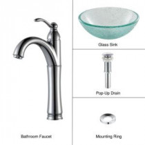 Glass Vessel Sink in Broken with Single Hole 1-Handle High Arc Riviera Faucet in Chrome