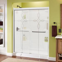 Simplicity 59-3/8 in. x 70 in. Sliding Shower Door in White with Bronze Hardware and Semi-Framed Tranquility Glass
