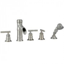 Bamboo 3-Handle Roman Tub Faucet with Hand Shower in Brushed Nickel