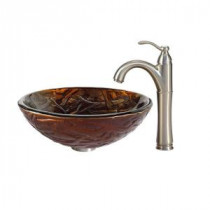 Dryad Glass Vessel Sink in Multicolor and Riviera Faucet in Satin Nickel