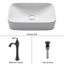 Rectangular Ceramic Sink in White with Ventus Faucet in Oil Rubbed Bronze
