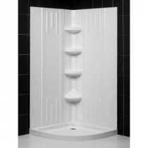 QWALL-2 36 in. x 36 in. x 75-5/8 in. Standard Fit Shower Kit in White with Shower Base and Back Wall