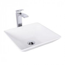 Matira Matte Stone Vessel Sink in White with Blackstonian Bathroom Vessel Faucet in Chrome