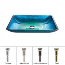 Glass Vessel Sink in Irruption Blue with Pop-Up Drain in Gold
