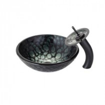 Kratos Glass Vessel Sink in Multicolor and Waterfall Faucet in Oil Rubbed Bronze