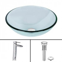 Glass Vessel Sink in Crystalline and Shadow Vessel Faucet Set in Chrome