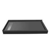 34 in. x 60 in. Double Threshold Shower Base with Left Drain and Tileable Trench Grate