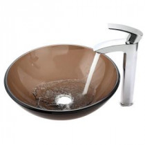 Vessel Sink in Clear Glass Brown with Visio Faucet in Chrome