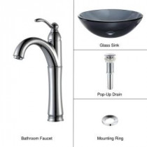 Vessel Sink in Clear Glass Black with Single Hole 1-Handle High Arc Riviera Faucet in Chrome