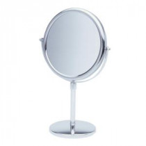 9 in. x 16 in. Round Table Pedestal Makeup Mirror with Strong 5X Magnification in Chrome