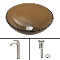 Glass Vessel Sink in Sheer Sepia Frost and Linus Faucet Set in Brushed Nickel