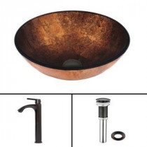 Glass Vessel Sink in Russet and Linus Faucet Set in Antique Rubbed Bronze