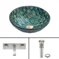 Glass Vessel Sink in Oceania and Titus Wall Mount Faucet Set in Brushed Nickel