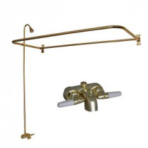 2-Handle Claw Foot Tub Faucet with Riser, Showerhead and Shower Ring in Polished Brass