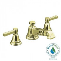 Pinstripe 8 in. Widespread 2-Handle Low-Arc Bathroom Faucet in Vibrant French Gold with Lever Handles