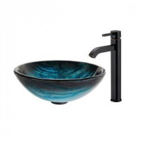 Ladon Glass Vessel Sink in Multicolor and Ramus Faucet in Oil Rubbed Bronze