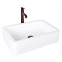 Navagio Matte Stone Vessel Sink in White with Seville Bathroom Vessel Faucet in Oil Rubbed Bronze
