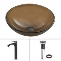 Glass Vessel Sink in Sheer Sepia and Linus Faucet Set in Antique Rubbed Bronze