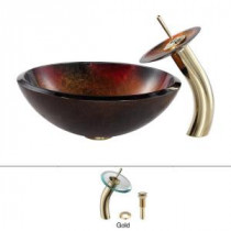 Mercury Glass Vessel Sink and Waterfall Faucet in Gold