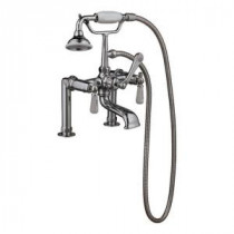 3-Handle Rim-Mounted Claw Foot Tub Faucet with Elephant Spout and Hand Shower in Polished Chrome